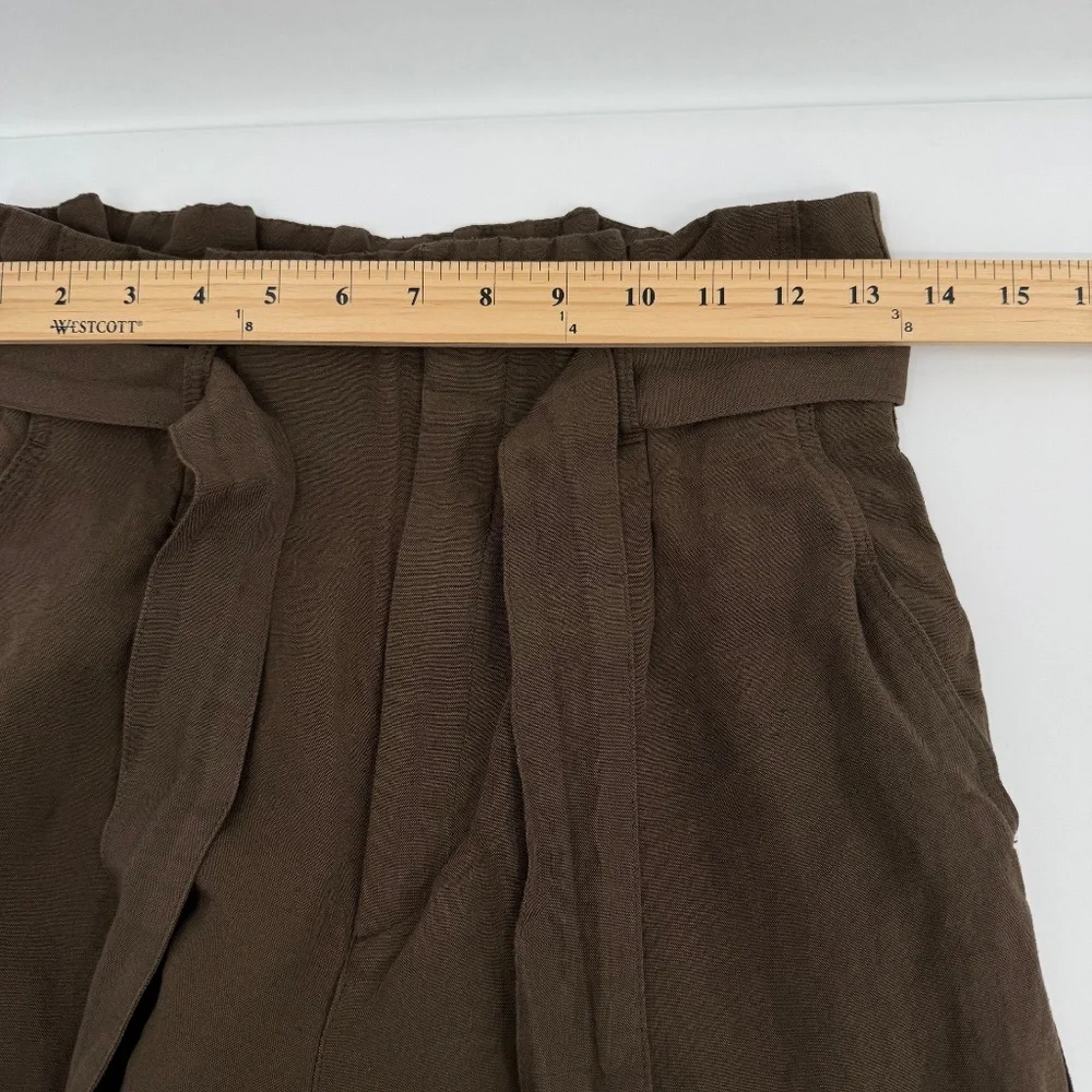 H&M Pants Women 4 Brown Wide Leg Paperbag Linen Blend Lagenlook Coastal Cropped